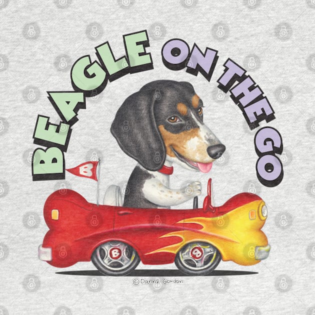 fun loving dog tri colored  Beagle dog vintage Driving  Car fur baby by Danny Gordon Art